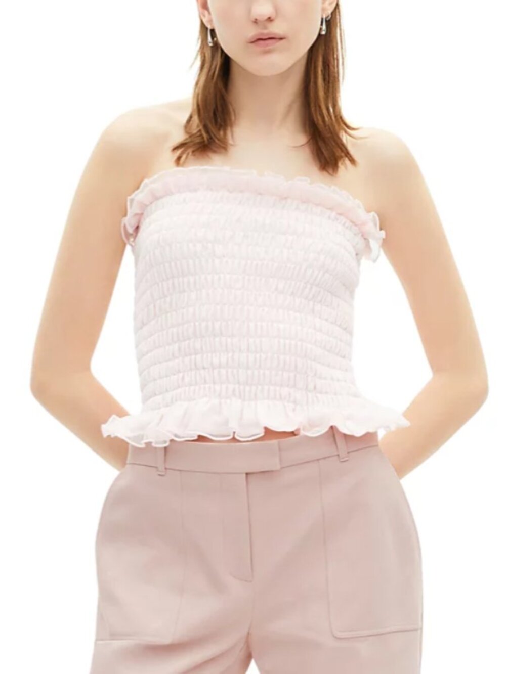 The Kooples FTOP30002K Smocked Tube Top Light Pink Size 2/M NWT